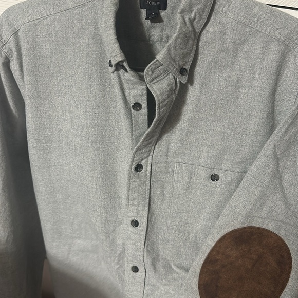J. Crew Shirt Men Medium Gray Flannel Leather Elbow Patches - Picture 11 of 11